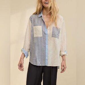 Aerie Striped Seersucker Button Down Shirt- extra small